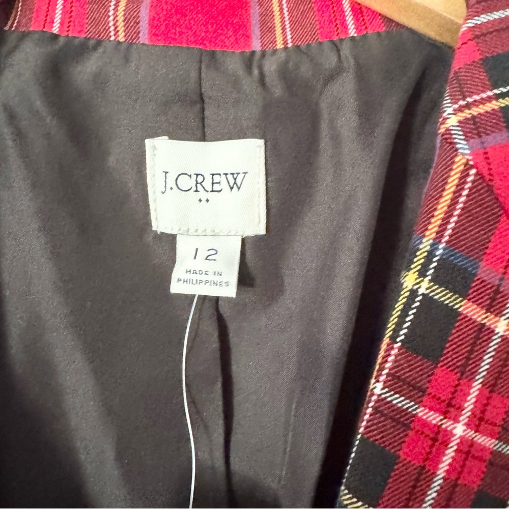 NWT J.Crew Red Tartan Plaid Blazer Jacket Structured Stretch Size 12 - Picture 5 of 11
